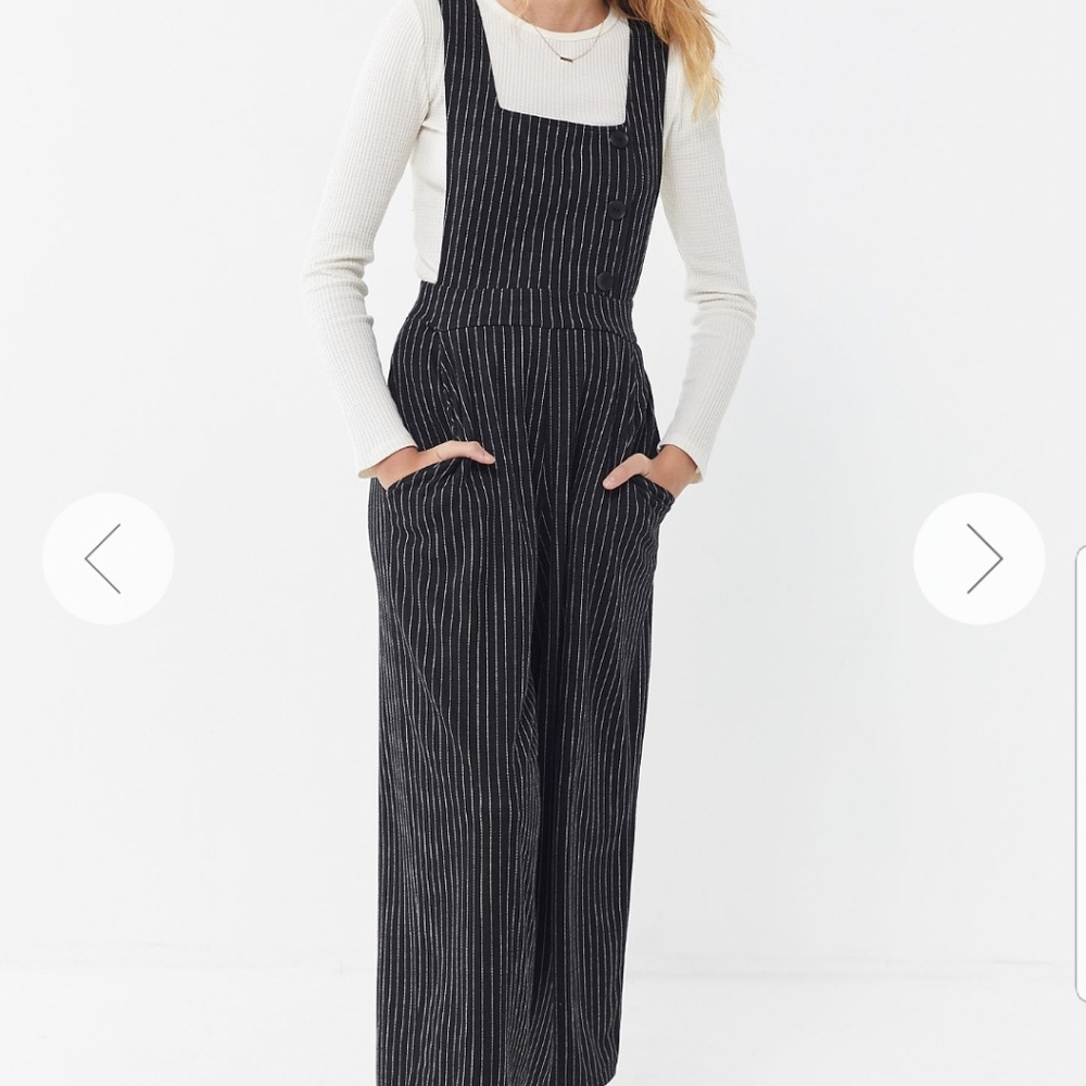 UO Phoebe Pinstripe Pinafore Jumpsuit